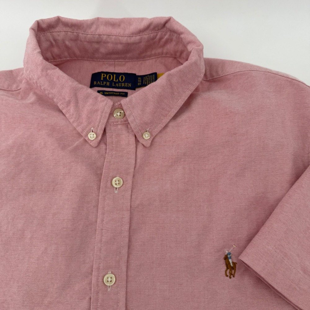 Polo Ralph Lauren Shirt Men XL Pink Untucked Fit Short Sleeve Oxford Cotton Pony